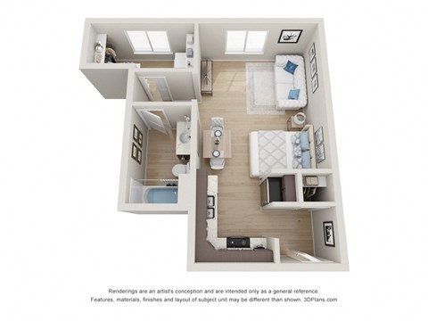 Floor plan for studio, 1 bath, 523 sqft